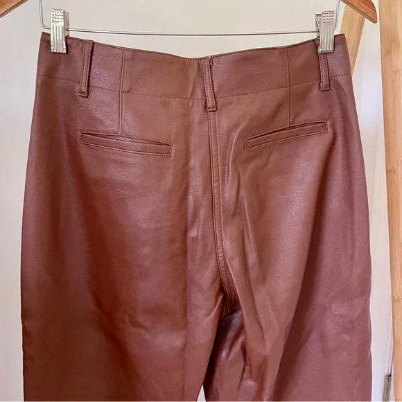 Aritzia Wilfred Free High Waisted Straight Leg Vegan Leather Pants in Chocolate - Picture 5 of 5